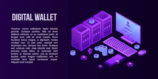 Digital-geldbörsenkonzeptfahne, isometrische art