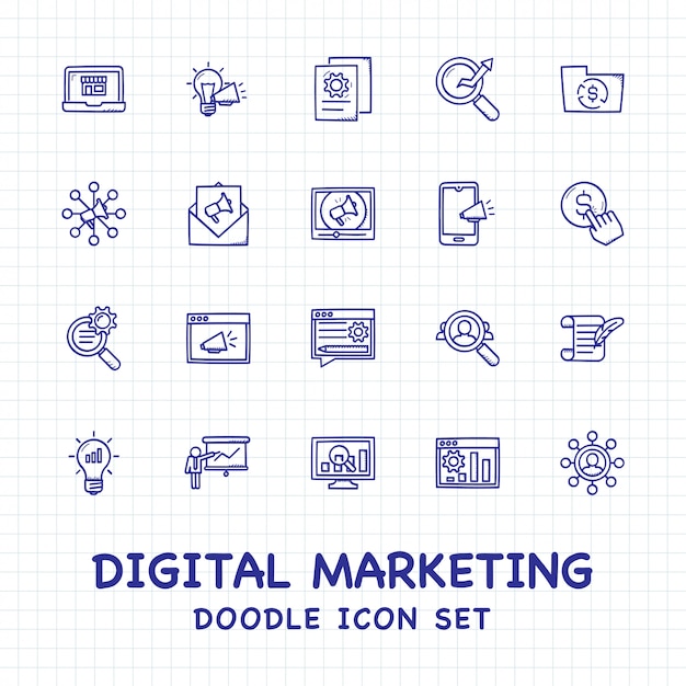 Digital Marketing Doodle Icon Set
