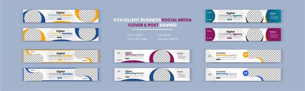 Digital Marketing Solution und Agentur Corporate Business Banner LinkedIn Cover Design Set.