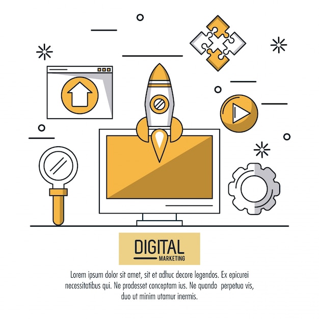 Digital-marketing und werbung infographic über weißer hintergrundvektorillustration