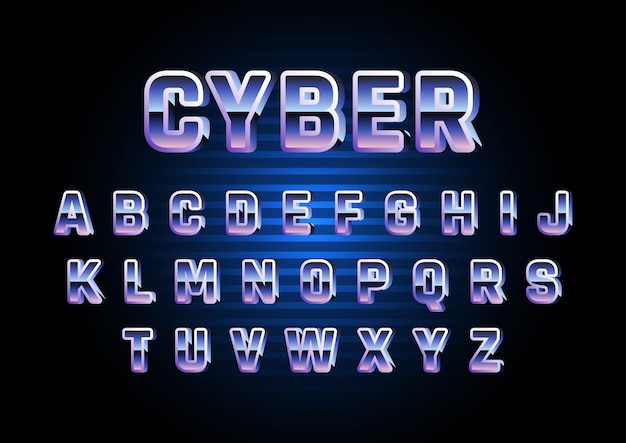 Digital retro futuristic alphabet set