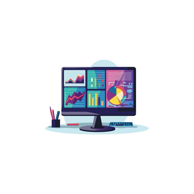 Digitale Datenanalyse auf Computerbildschirm Vektorillustrationsdesign