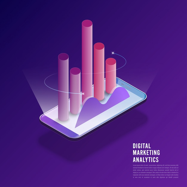 Vektor digitale marketing-analyseinformationen des isometrischen konzeptes.