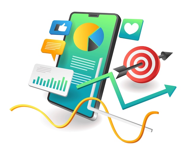 Vektor digitale marketinganalyse des zielseitenkonzepts flache isometrische illustration