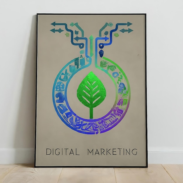 Vektor digitale marketingskizze auf der tafel mit einem symbol für wachstum und geschäft digitale marketi