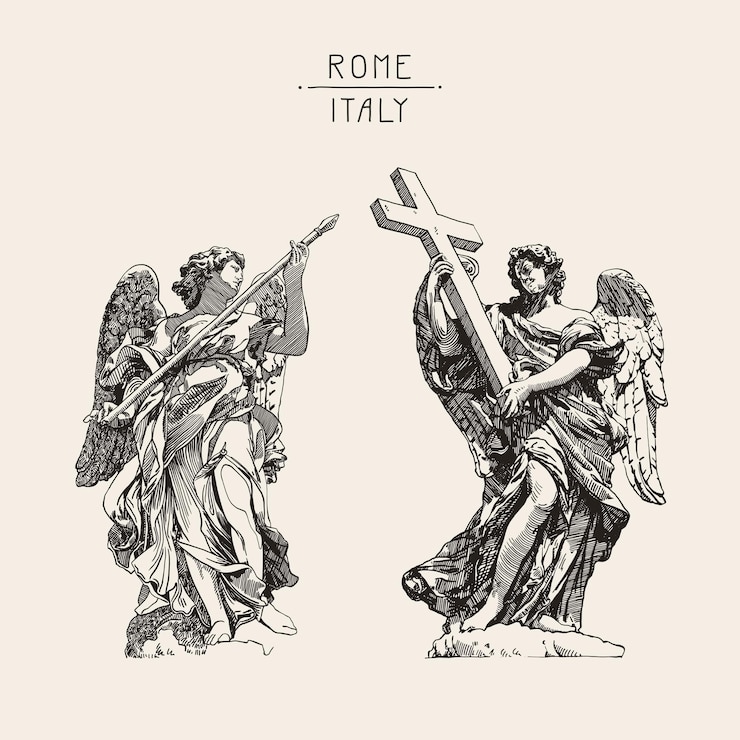 Vektor digitale originalskizze der marmorstatue von zwei engeln von der santangelo-brücke in rom