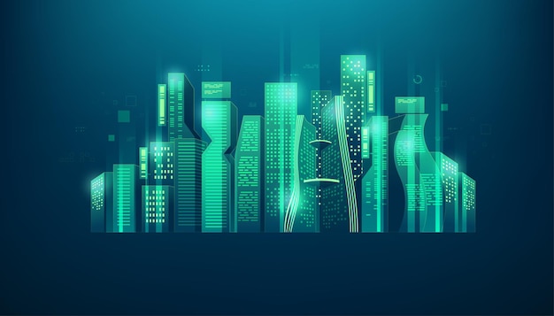 Digitale Stadt oder futuristisches Stadtkonzept. Konzept der Metaverse- oder Virtual-Reality-Technologie.