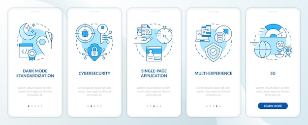 Digitale Technologietrends blauer Onboarding-Bildschirm für mobile Apps