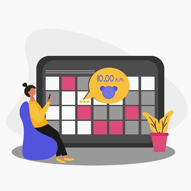 Vektor digitaler arbeitsplankalender, terminerinnerung und illustration der veranstaltungsplanung