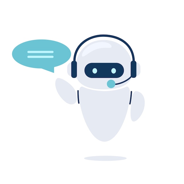Digitaler Chat-Bot-Roboterassistent für den Kundensupport. Konzept eines virtuellen Gesprächsassistenten, um Hilfe zu erhalten. Vektorillustration isoliert auf weißem Hintergrund