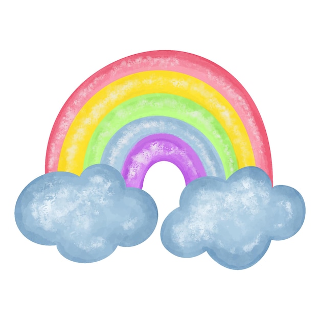 Digitales Aquarell bunter Regenbogen mit Wolken und Sternen Stock-Vektor-Illustration