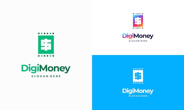 Digitales geld logo entwirft konzeptvektor symbolvektor für das logo für digitale zahlungen