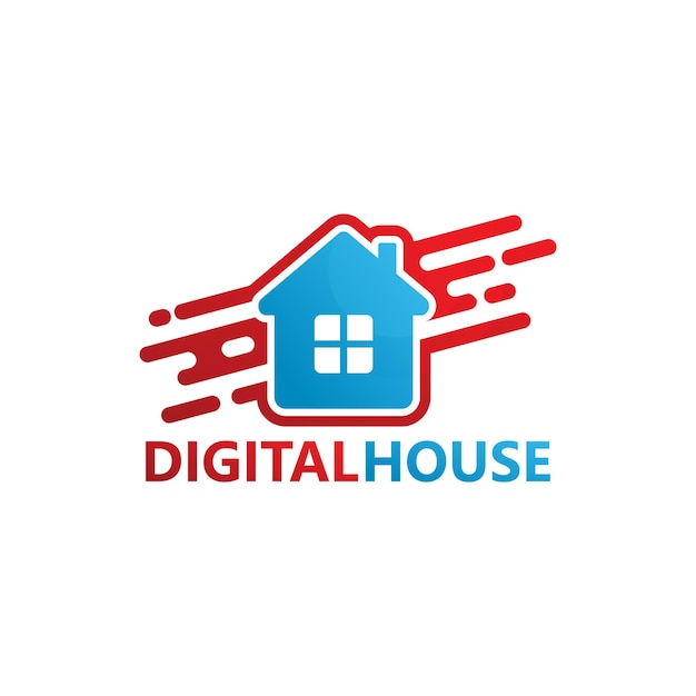 Digitales haus logo template design vektor, emblem, designkonzept, kreatives symbol, icon