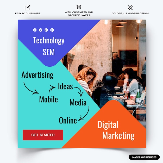 Digitales Marketing Instagram Social Media Post Web Banner Vorlage Vektor Premium