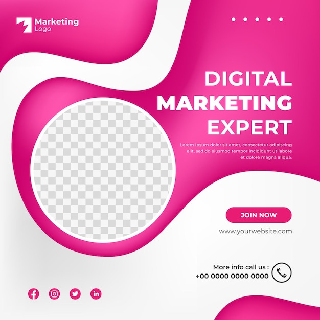 Vektor digitales marketing mit rosa fließendem social-media-post-vorlagenvektor