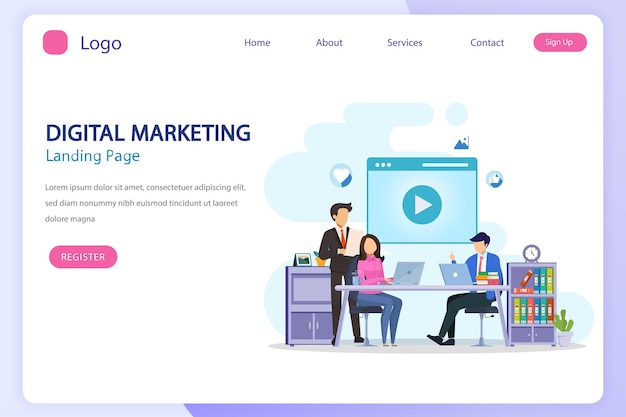 Digitales Marketing-Vektor-Illustrationskonzept Flacher Vektorvorlagenstil geeignet für Web-Landing-Page-Hintergrund