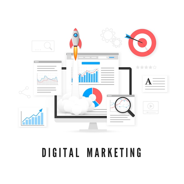 Digitales Marketingkonzept. Datenanalyse. SEO-Werbung.