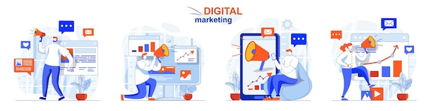 Digitales Marketingkonzept stellt Online-Werbedatenanalyse und Werbung ein