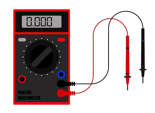 Digitales multimeter im flachen stil zur messung von strom und spannung im stromkreis. werkzeug des installateurs, elektrikers und systemadministrators. minimalistischer vektor