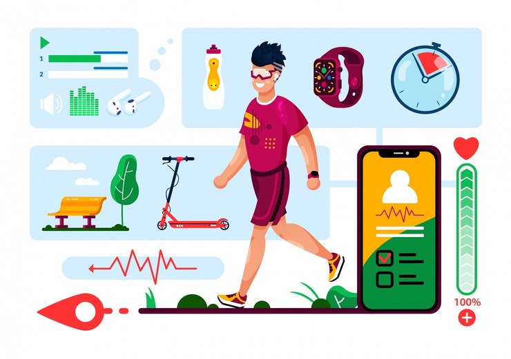 Vektor digitales zubehör für fitness flat vector set
