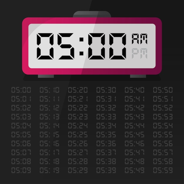 Digitaluhr, die 5 uhr mit digitalem zahlensatz anzeigt eps 10 free vector