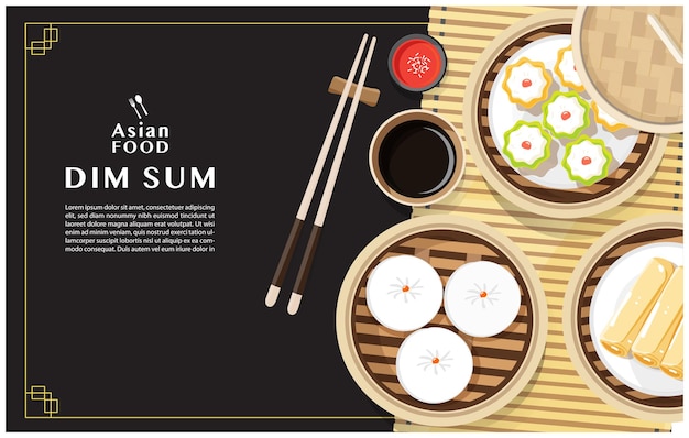 Vektor dim sum menüset asiatisches essen illustration