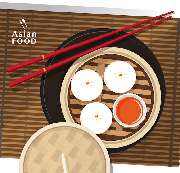 Dimsum, chinesische Knödel und Brötchen, Illustration