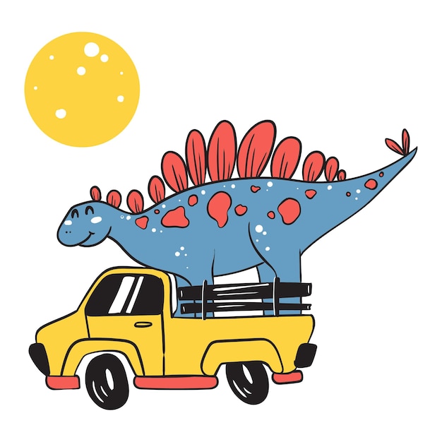 Vektor dinosaurier auf lkw nette und lustige illustrations-vektor-illustrations-t-stücke kids