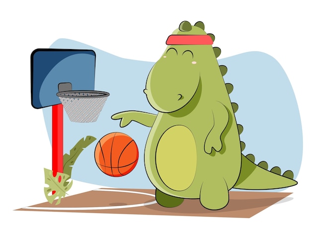 Dinosaurier, der seine basketballfähigkeiten in der illustration zeigt