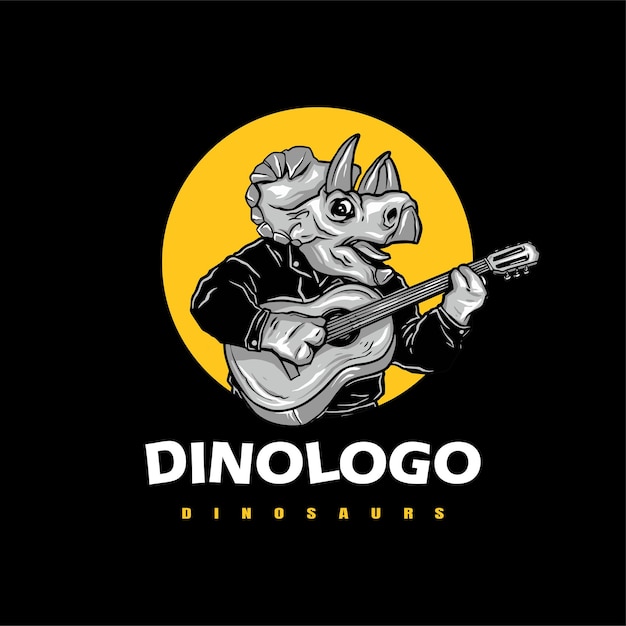 Vektor dinosaurier, die gitarre spielen, vektorillustration des logo-designs