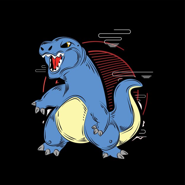 Vektor dinosaurier-illustration im japanischen stil für das logo des kaijune-event-notizbuchs