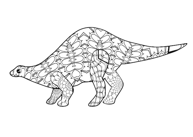 Dinosaurier-mandala-malvorlagen für kinder und erwachsenen-premium-vektor