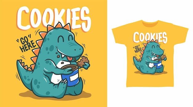 Vektor dinosaurier mit cookie-t-shirt-kunst-mode-designs