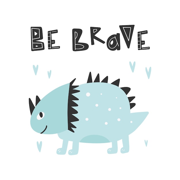Dinosaurier mit slogan-grafik sei mutig lustige dino-karikaturen