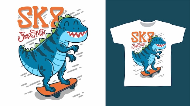 Vektor dinosaurier spielen skateboard t-shirt kunst modedesigns