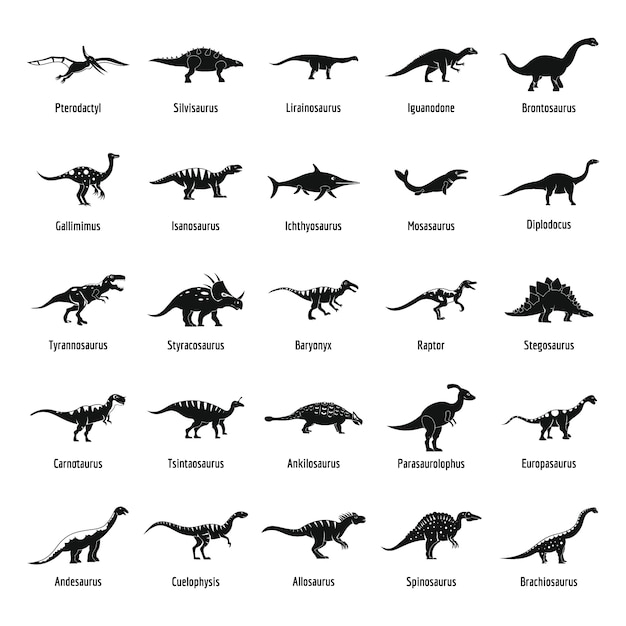 Dinosaurier-typen unterzeichneten namensikonen eingestellt