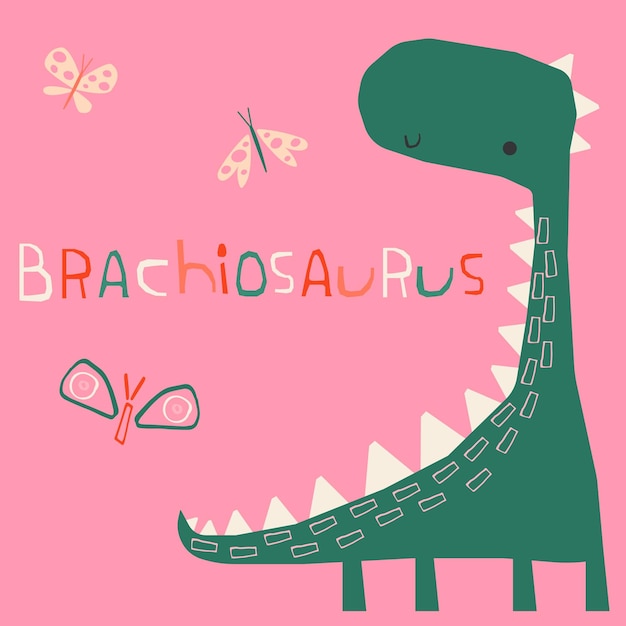 Dinosaurier-Vektor-Illustration. Niedliche Brachiosaurus-Illustration für Textilien, Stoffe, Bildungskarten