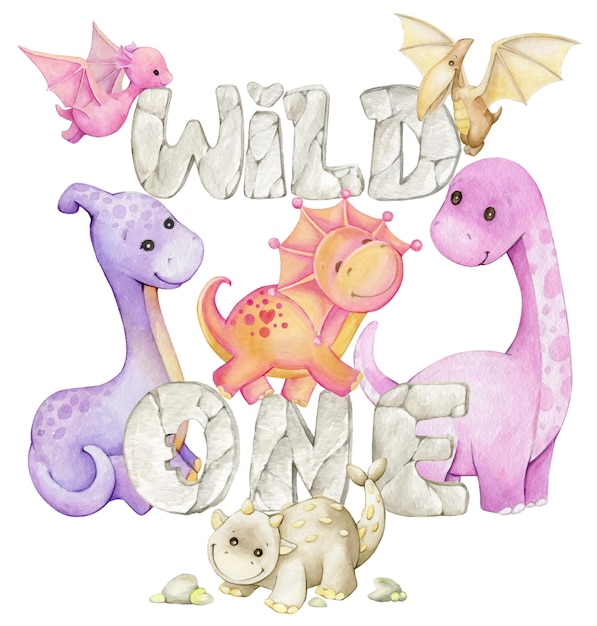 Dinosaurier Wild Ein Schriftzeichen Aquarell Clipart