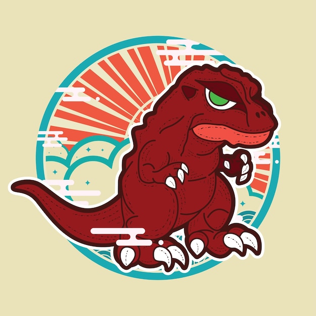dinosaurierillustration im japanischen stil für kaijune-event, notizbuch, logo