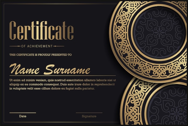 Diplom für die verleihung des luxus-mandala-zertifikats