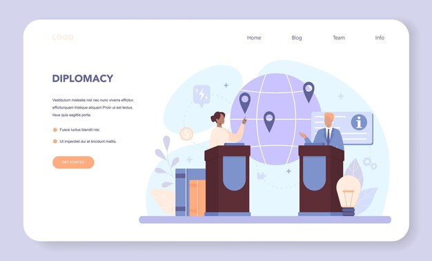 Diplomat-webbanner oder landingpage. idee der internationalen beziehungen