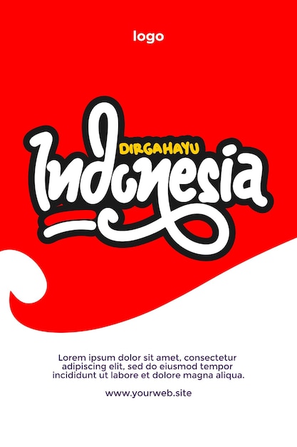 Vektor dirgahayu indonesien handgeschriebene schrifttext-vektor-design mit indonesischer flagge