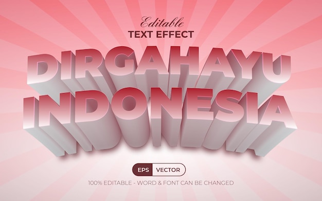 Dirgahayu indonesischer texteffekt 3d-stil bearbeitbarer texteffekt
