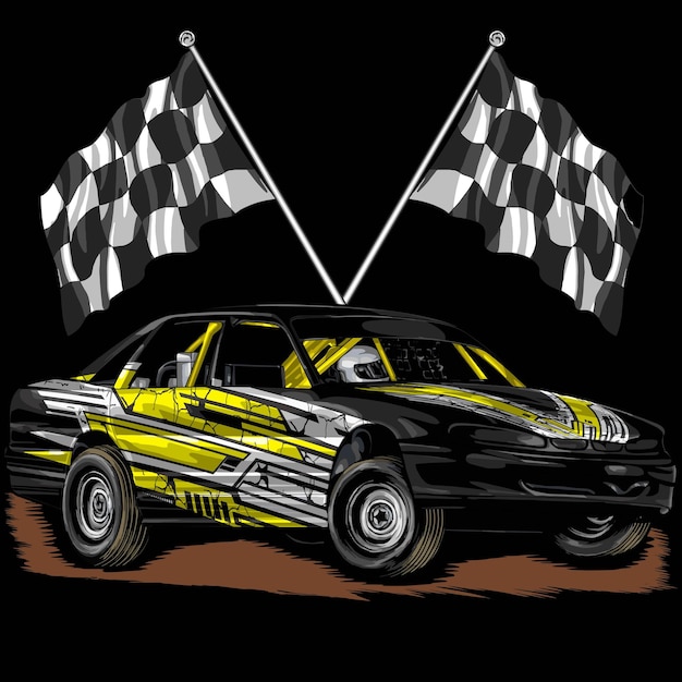 Dirt racing car splash, einzeln auf schwarzem hintergrund, für t-shirt-geschäft, digitaldruck.