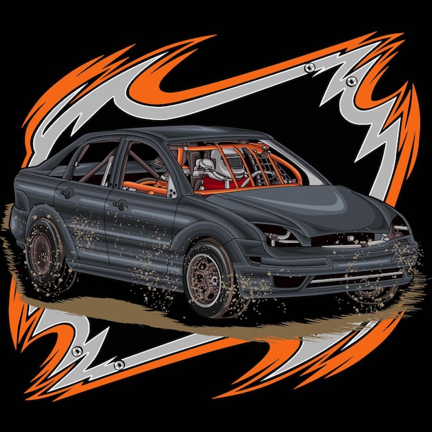 Dirt Racing Car Splash, einzeln auf schwarzem Hintergrund, für T-Shirt-Geschäft, Digitaldruck.