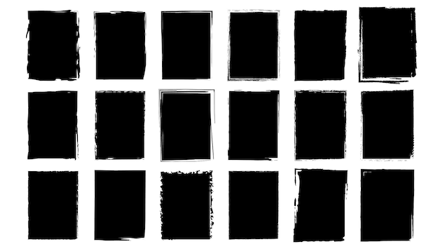 Dirty frames für design im grunge-stil tinte pinselstriche eine reihe von not texturen einer quadratischen oder rechteckigen form isolierte hintergründe für die gestaltung von textrahmen plakate banner schwarz weiß