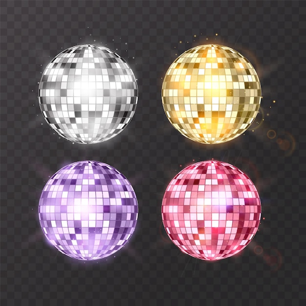 Disco Ball auf isoliertem Hintergrund. Nachtclub Party Lichtelement. Helles Spiegelkugeldesign für Disco Dance Club.