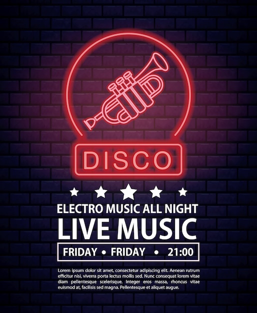 Disco elektro musik einladung plakat neonlichter farben