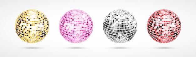 Disco-Kugelsatz Realistische glänzende Spiegel-Disco-Kugel-Kollektion Vektor