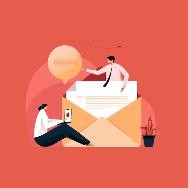 Diskussion über Mail und modernes Kommunikationsteam, das mit Social Media und E-Mail-Marketing arbeitet